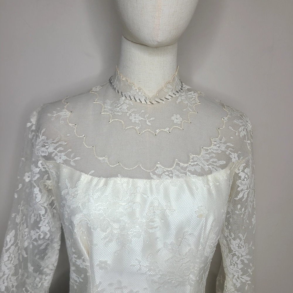VTG 50s Wedding Dress Cottagecore Lace Tulle Bridal Gown Coquette Princess - Picture 6 of 12